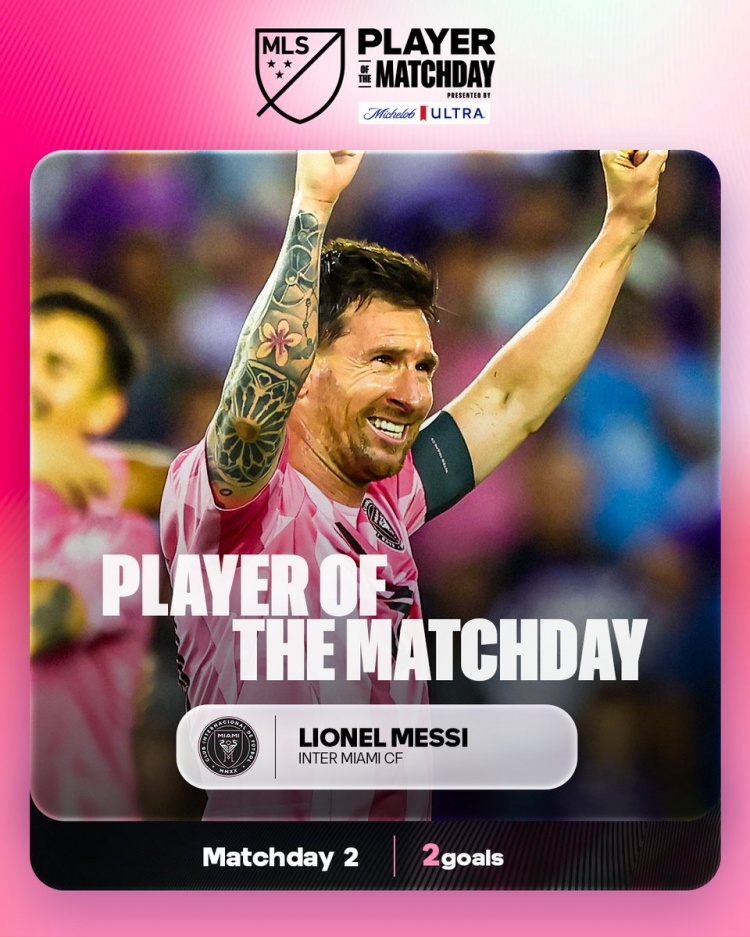 永利官网-梅开二度！梅西当选美职联本轮比赛最佳球员